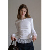 EGGKA round neck lace white long-sleeved bottoming T-shirt slimming top E25A3988BK white S