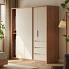 Yukino solid wood wardrobe sliding door wardrobe home bedroom log wardrobe style storage cabinet oak Japanese style sliding door wardrobe 1.8m sliding door wardrobe + curved side cabinet (length 2.1*2.0m high) delivery + door-to-door installation