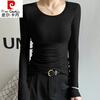 Pierre Cardin Modal Round Neck Long Sleeve Bottoming Shirt for Women 2025 Spring and Autumn New Black Style Thin Top Black Single Round Neck S Under 90 Jin
