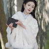 First New Chinese Style Plush Collar Autumn and Winter Thickened Cloak and Shawl with Cheongsam and Republican Style Warm Outer Noble Women's Cardigan White One Size Thickened Suitable for 80-160 Jin