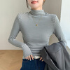 Langsha striped bottoming shirt for women winter 2025 new double-sided brushed half-high collar slim slim long-sleeved inner top
