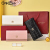 Goldlion long wallet for women 2025 new cowhide clutch bag for girls with multiple card slots genuine leather light luxury ladies handbag high-end series 2 white