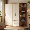 Yukino solid wood wardrobe sliding door wardrobe home bedroom log wardrobe style storage cabinet oak Japanese style sliding door wardrobe 1.8m sliding door wardrobe + curved side cabinet (length 2.1*2.0m high) delivery + door-to-door installation