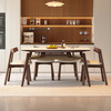Pashaman dining table cream style retro walnut color solid wood small apartment pure white slate dining table and chairs 1.3 meters + 4 chairs 1126Y