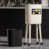 ASCOR household trash can 2025 new model without bending, high appearance, high-foot kitchen push-type large capacity with wheels, removable, cream white 16L, cat style, double buckets inside and outside | with universal wheels