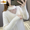 Early diameter medium-length thickened mink velvet sweater for women in autumn and winter lace loose hip bottoming sweater sweater outer sweater skirt off-white S