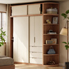 Yukino solid wood wardrobe sliding door wardrobe home bedroom log wardrobe style storage cabinet oak Japanese style sliding door wardrobe 1.8m sliding door wardrobe + curved side cabinet (length 2.1*2.0m high) delivery + door-to-door installation