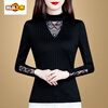 Early diameter half turtleneck bottoming shirt for women, autumn and winter 2025 new style plus velvet and thickened long-sleeved lace warm black top, black regular M