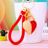 Pearl inlaid diamond double-sided love car keychain metal women's bag pendant key chain chain creative cross-border red rope + a525 double-sided pearl love red single opp bag 7