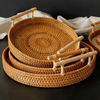 CLCEY rattan storage basket bamboo fruit plate Japanese bread basket steamed bread basket living room fruit basket household handmade tray multi-purpose storage three-piece set