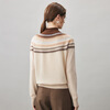 Comonboka 2025 autumn and winter new Fair Isle cashmere sweater women's half turtleneck sweater loose base sweater Vanilla rice L
