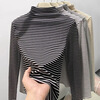 Langsha striped bottoming shirt for women winter 2025 new double-sided brushed half-high collar slim slim long-sleeved inner top