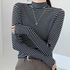 Langsha striped bottoming shirt for women winter 2025 new double-sided brushed half-high collar slim slim long-sleeved inner top