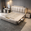 Mingshiju Italian style light luxury leather bed master bedroom double bed 1.8m x 2m soft bed 656# 1.8m + latex mattress