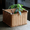 Storage basket imitation rattan Japanese-style storage box simple living room study cabinet finishing basket snack storage box wooden handle brown double opening 30*30*21cm
