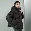 Ai Lai Down Jacket Women's Light Warm Bread Jacket Puff Short Removable Hooded Goose Down New Year's Jacket Moon Night Black S