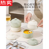 MZXM Japan imported quality double-eared ceramic household steamed egg custard with lid, special steaming bowl for baby and children's complementary food, milk green - 5-inch double-eared bowl with lid, smooth glaze and easy to clean