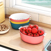 Fruit plate vegetable basket kitchen double layer drain basin plastic drain basin new fruit washing basin drain basket oval-double layer red medium