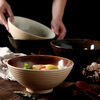 He Jiagong Qianwanjia Japanese-style large ramen bowl ceramic soup bowl household instant noodle bowl bamboo hat bowl retro kiln noodle bowl commercial Yingjiu-08