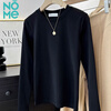 NOME bottoming shirt for women 2025 new autumn and winter pure cotton long-sleeved T-shirt with slim round neck versatile top black S