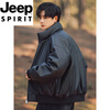 JEEP SPIRIT International Brand Stand Collar Down Jacket Men's Winter Thickened Cold Warm Motorcycle PU Leather Jacket Jacket Short Black L (125-140 catties)