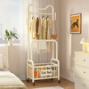 Wooden cream style simple clothes hanger floor-standing bedroom coat rack with wheels mobile living room single pole clothes drying storage hanger 60cm cream white