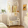 Wooden cream style simple clothes hanger floor-standing bedroom coat rack with wheels mobile living room single pole clothes drying storage hanger 60cm cream white