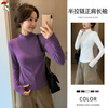 Woodpecker half-zip right shoulder bottoming shirt for women spring, autumn and winter new style plus velvet and thickened inner slim long-sleeved top Purple S