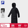 FILA Official Women's Long Down Jacket 2025 Winter New Casual Loose Warm Hooded Jacket Dark Black-BK L 170/88A/L