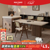 Maifang antique style island dining table with integrated retractable push-pull storage kitchen retro island table sideboard guide bar 1.55m table top (total length 166-231cm)