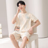 MiiOW pure cotton men's pajamas summer thin 2026 new short-sleeved shorts casual wearable men's home clothes suit apricot stripes 100% cotton soft and comfortable XL weight about 120-140 pounds