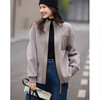 Demana Fashionable Urban Winter Casual Stand Collar Loose Patch Pocket Imitation Shearling Jacket Women's Short Smoke Gray M