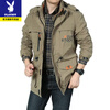 Playboy Jacket Men's Autumn and Winter Outdoor Mid-Length Jacket Men's Velvet Jacket Windproof and Waterproof Mountaineering Jacket Men's Large Size Cotton Jacket 086 Army Green - Velvet Thickened XL Recommended 125-145 catties