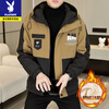 Playboy Men's Jacket 2026 New Trendy Men's Workwear Hooded Velvet Jacket Winter Thickened Cotton Jacket Men's Velvet 3310-Green Thickened XL Recommended 120-140 catties