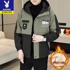 Playboy Men's Jacket 2026 New Trendy Men's Workwear Hooded Velvet Jacket Winter Thickened Cotton Jacket Men's Velvet 3310-Green Thickened XL Recommended 120-140 catties
