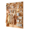 Solid wood hole board entrance door porch wall storage rack wall panel wall wooden hanging board storage wall complete set of combination warm white 60X80CM wall storage unique style