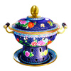 Guo Yiyuan's new cloisonné enamel binaural old Beijing small hot pot single alcohol environmentally friendly oil copper hot pot thickened double hot pot blue background flowers blooming rich copper inner pot 1-2 people 22cm