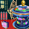 Guo Yiyuan's new cloisonné enamel binaural old Beijing small hot pot single alcohol environmentally friendly oil copper hot pot thickened double hot pot blue background flowers blooming rich copper inner pot 1-2 people 22cm
