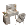 DUMANNI Cream Style Dressing Table Bedroom Modern Simple Small Apartment Solid Wood Dressing Table Desk Cabinet Desk Mirror Integrated Cream White 100 Table + Storage Cabinet + Mirror + Petal Chair Complete