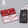 Montagut counter same style new three-fold women's genuine leather wallet long buckle fashion wallet cowhide clutch bag burgundy
