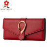 Montagut counter same style new three-fold women's genuine leather wallet long buckle fashion wallet cowhide clutch bag burgundy