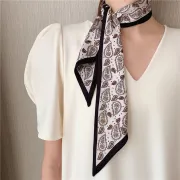 [Selected gifts] Korean version of spring and autumn bevel women's small silk scarf long ribbon scarf all-match Western fashion decoration thin narrow scarf Ledi pure cashew white - beveled small silk scarf 7X140