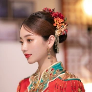 [520 prezenty] Yafu panna młoda japoński i koreański ślub głowa kwiat kształt czerwony sztuczny kwiat danie włosy akcesoria ślubne super wróżka piękne ślubne nakrycia głowy dobry dzień piękno + pudełko na kwiaty zestaw opp pudełko