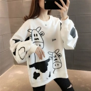 [Women's new style] Spring and autumn women's thin loose Korean style top coat spring 2021 new cow western style sweater women's ins trendy white XL