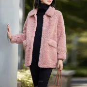 [Con seguro de envío] Abrigo de mujer 2021 otoño e invierno nueva versión coreana más terciopelo grueso de longitud media imitación lana de cordero chaqueta suelta de algodón rojo [más terciopelo y grueso] XL [recomendado 115-125 catties]