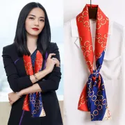 [Selected good things] Su Mingyu Yao Chen same style thin, long, small silk scarf, female long, western style, fashion, wild silk scarf, decorative scarf, scarf, Ledi pure ring, red and blue 15*145CM