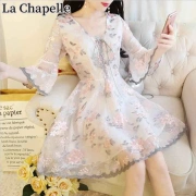 ラシャペルラ新しいドレス2022夏中国風古代衣装毎日漢服要素改善されたチャイナドレスシフォンドレス女性の小さなファッションカウンター婦人服853ピンクS