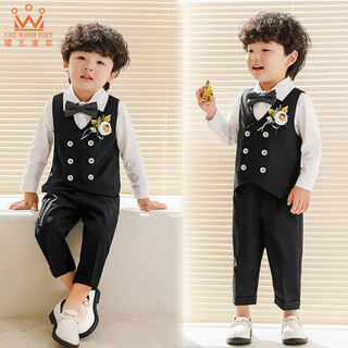 耀王儿童礼服春夏男童西装套装宝宝周岁西服礼服花童钢琴演出服 LF35 黑色五件套 140
