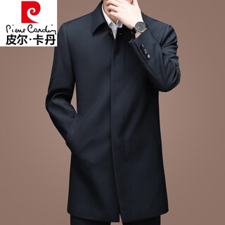 皮尔卡丹（pierre cardin）时尚品牌冬季加绒加厚风衣男中长款翻领商务休闲中年爸爸装外套潮 藏青 2XL 185160-175斤穿