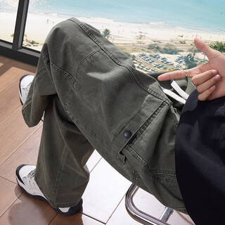 Xiao xueling casual pants men's american cleanfit logging overalls men's winter new loose straight long pants men's 2345 military green xl